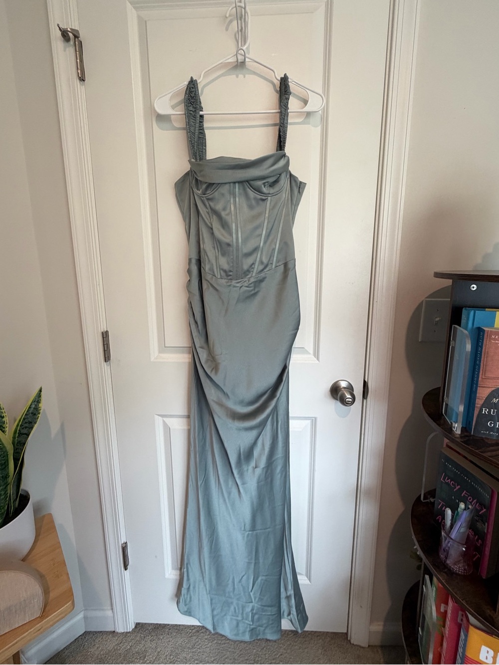 ASOS Satin Corset Maxi Dress in Seafoam Green